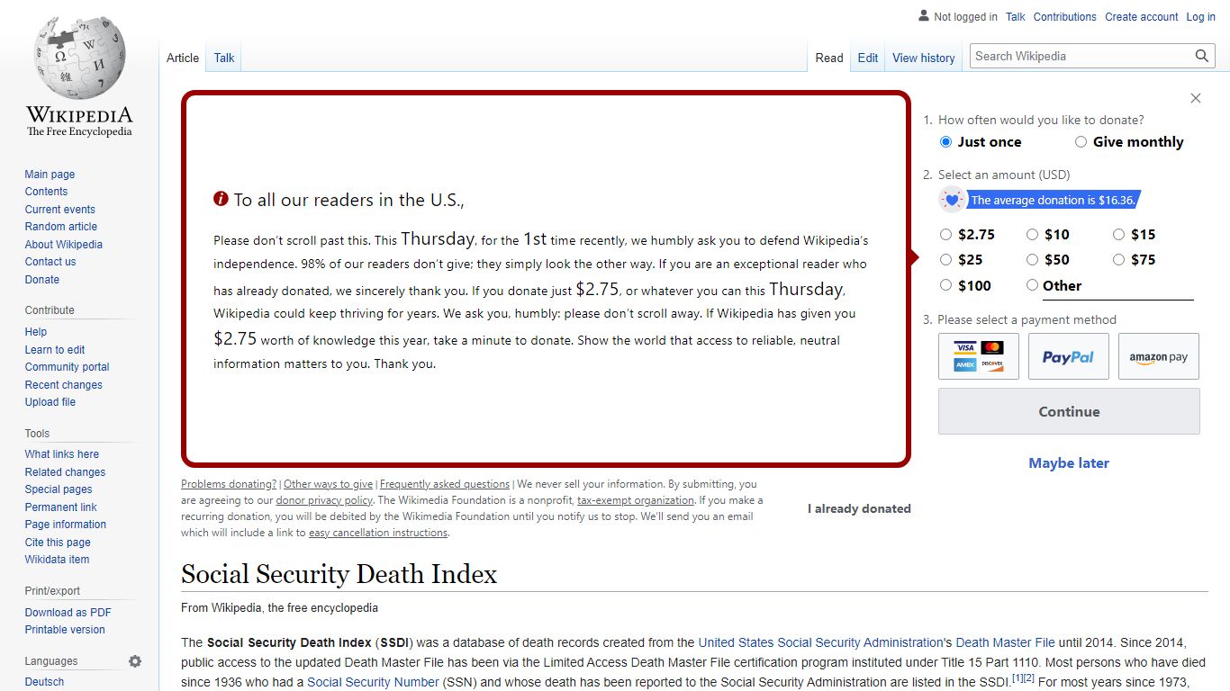 Social Security Death Index - Wikipedia